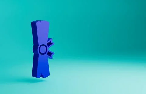 Blue Ancient papyrus scroll icon isolated on blue background. Parchment paper Stock Illustration