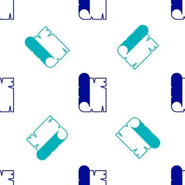 Blue Ancient papyrus scroll icon isolated seamless pattern on white backgroun Stock Illustration