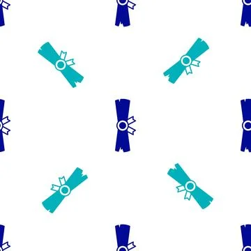 Blue Ancient papyrus scroll icon isolated seamless pattern on white backgro.. Illustrazione stock
