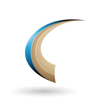 Blue and Beige Dynamic Flying Letter C Vector Illustration Stock Illustration