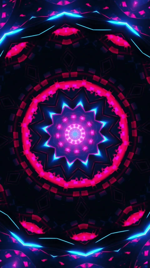 Blue and black abstract background with circular design. Kaleidoscope VJ loop Video stock 314000278