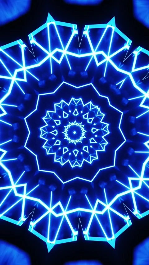 Blue and black abstract background with star design. Kaleidoscope VJ loop Stock Footage 314542494