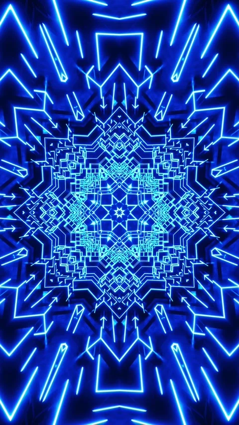 Blue and black abstract design with star in the center. Kaleidoscope VJ loop Stock Footage 314716382