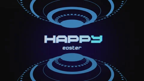 Blue and black background with circular pattern, Happy Easter written in white Stock Footage 267015383