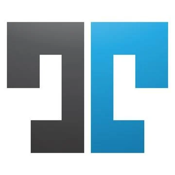 Blue and Black Bold Split Shaped Letter T Icon Stock Illustration