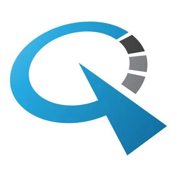 Blue and Black Clock Shaped Letter Q Icon Stock Illustration