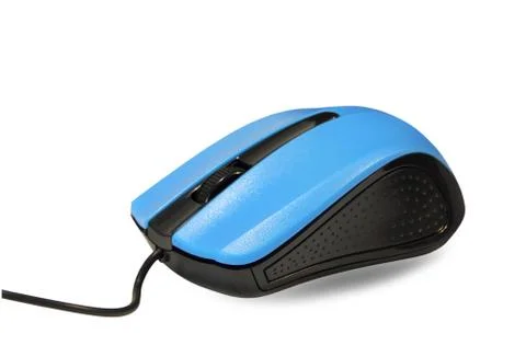 Blue and black Computer mouse with shadow isolated on white back Stock Photos