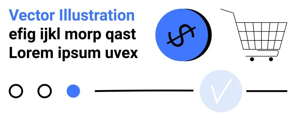Blue and Black Design Elements with Cart and Dollar Symbol Stock Illustration