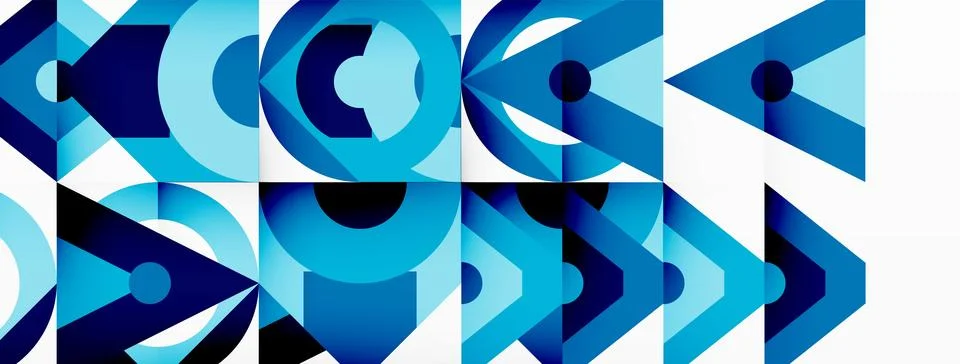 A blue and black geometric pattern with arrows pointing in opposite directions Stock Illustration