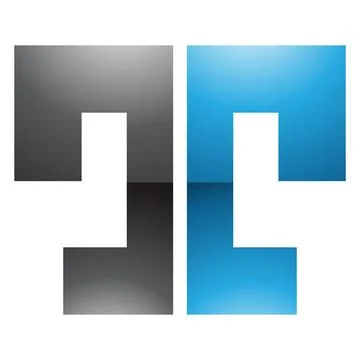 Blue and Black Glossy Bold Split Shaped Letter T Icon Illustrazione stock
