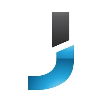 Blue and Black Glossy Split Shaped Letter J Icon Illustrazione stock