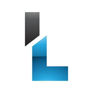 Blue and Black Glossy Split Shaped Letter L Icon Illustrazione stock