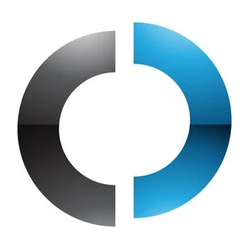 Blue and Black Glossy Split Shaped Letter O Icon Stock Illustration