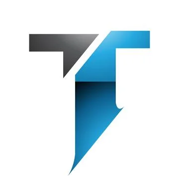 Blue and Black Glossy Split Shaped Letter T Icon Illustrazione stock