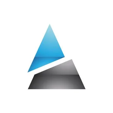 Blue and Black Glossy Split Triangle Shaped Letter A Icon Stock Illustration