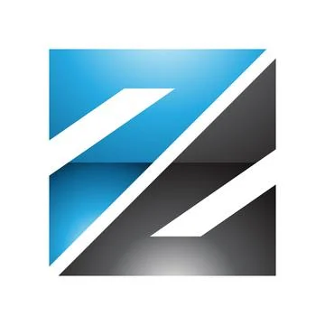 Blue and Black Glossy Triangular Square Shaped Letter Z Icon Stock Illustration