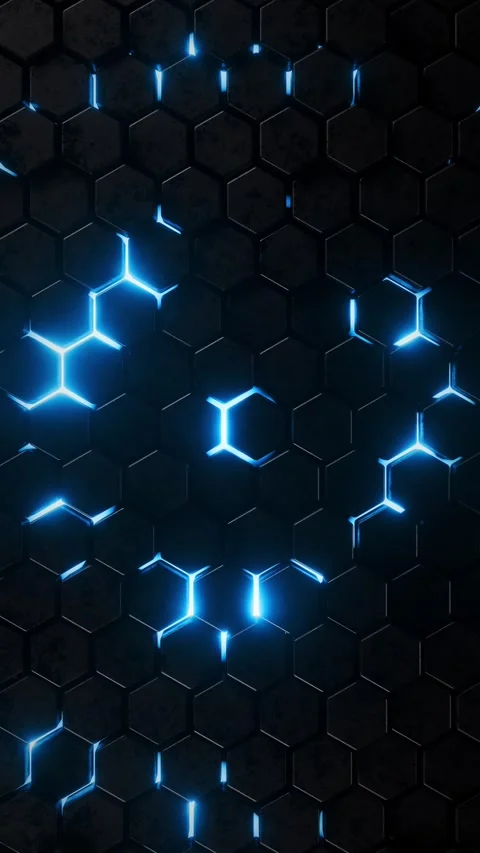 A blue and black honeycomb pattern on a wall. Vertical looped animation Stock Footage 308010257