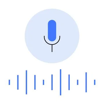 Blue and black microphone icon, central circular background, blue audio wavef Stock Illustration