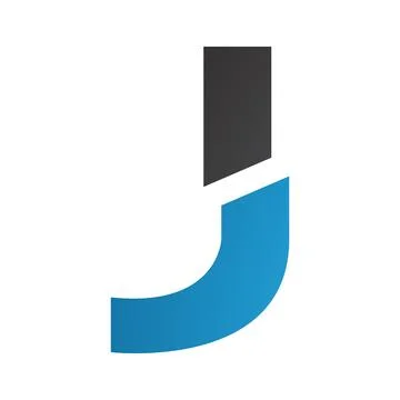 Blue and Black Split Shaped Letter J Icon Stock Illustration