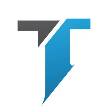 Blue and Black Split Shaped Letter T Icon Stock Illustration