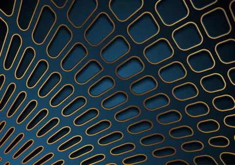 Blue and bronze papercut 3d grid abstract background Stock Illustration