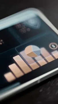 Blue and bronze segmented pie chart overlays a row of warm financial bars Stock Photos