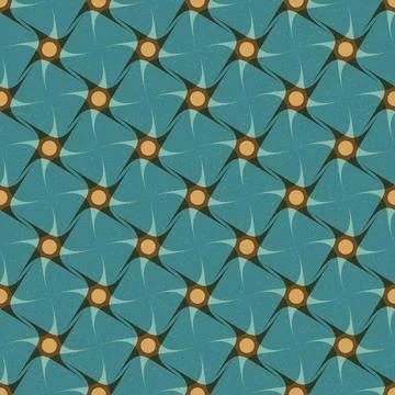 A blue and brown patterned fabric with a design of circles and squares Stock Illustration