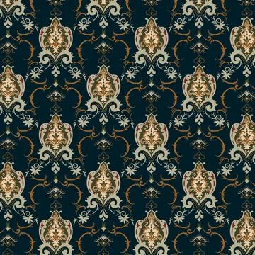A blue and brown wallpaper with a pattern on it, repeated pattern, wall art Stock Illustration
