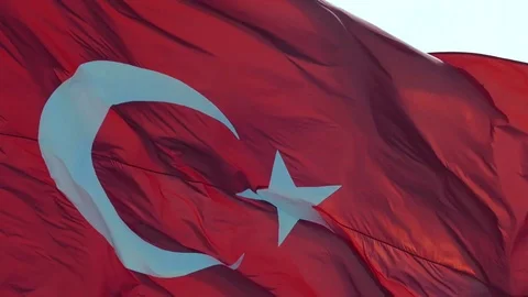 Blue and cloudy sky turkey republic flag, waving the Turkish flag with the wind, 動画素材 101120126