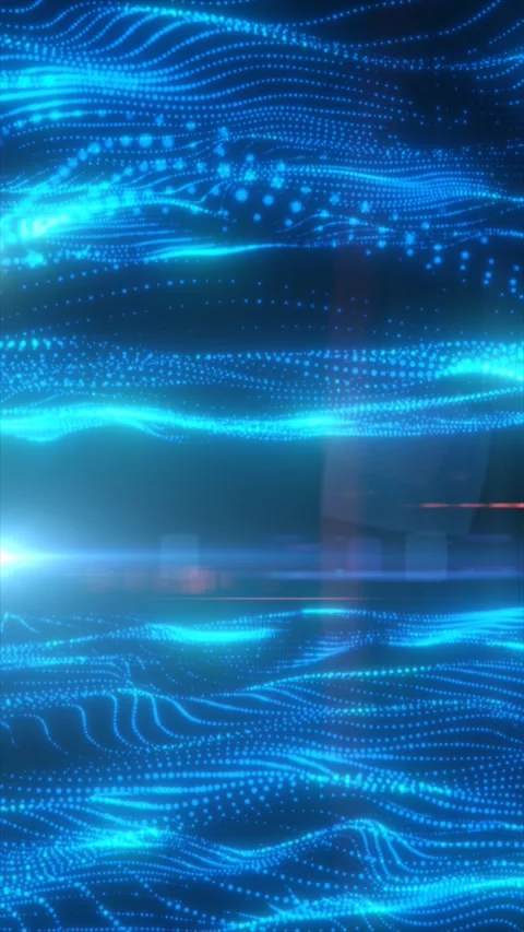 Blue and cyan digital data waves with glowing dotted particles, flowing net.. Stock Footage 337031968