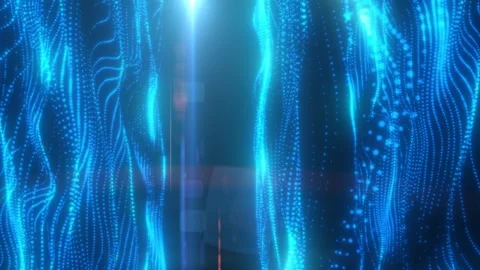 Blue and cyan digital data waves with glowing dotted particles Stock Footage 338032378