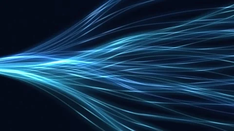 Blue and cyan light waves and lines surge across a dark field Stock Footage 330560629
