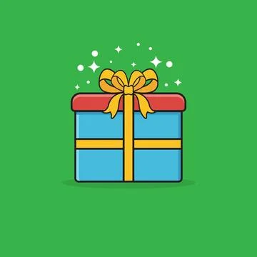 Blue and dark red gift box present box with yellow ribbon bow isolated on g.. Stock Illustration