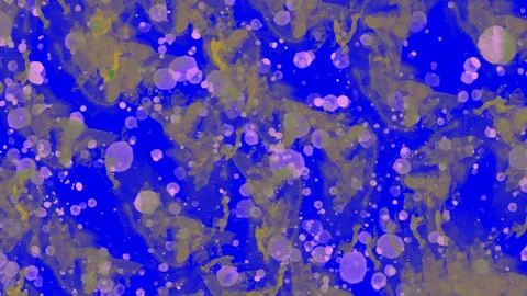 Blue and Gold Abstract Background with Bokeh Bubbles and Ink Wash Texture Stock Illustration