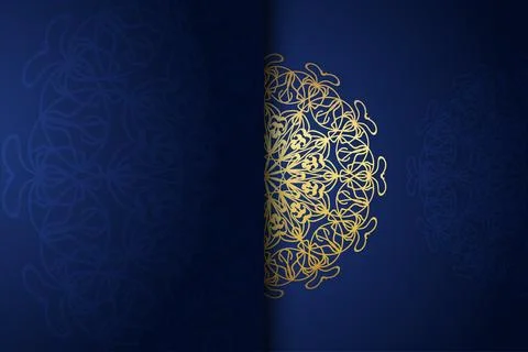 A blue and gold background featuring an intricate circular pattern Illustrazione stock