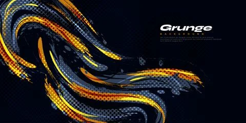 Blue and Gold Brush Background with Halftone Effect Isolated on White Background イラスト素材