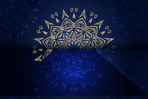 Blue and Gold Circular Pattern on Dark Blue Background with Striking Visual Иллюстрация