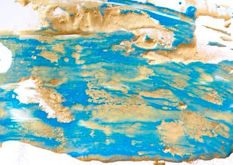 Blue and gold liquid texture. Hand drawn marbling background. Ink marble Stock Illustration