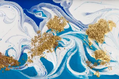 Blue and gold marbling pattern. Golden marble liquid texture. Stock Illustration