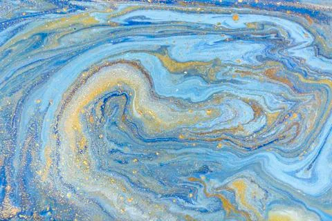 Blue and gold marbling pattern. Golden marble liquid texture. 스톡 일러스트