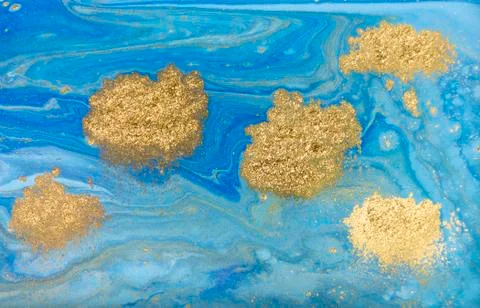 Blue and gold marbling pattern. Golden marble liquid texture. Stock Illustration