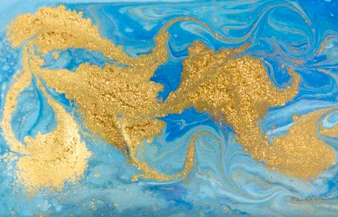 Blue and gold marbling pattern. Golden marble liquid texture. Stock Illustration