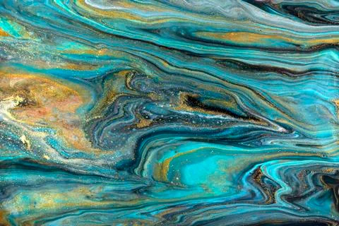 Blue and gold marbling pattern. Golden powder marble liquid texture. 스톡 일러스트