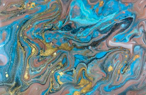 Blue and gold marbling pattern. Golden powder marble liquid texture. Stock Illustration
