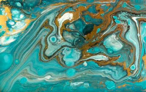Blue and gold marbling pattern. Golden powder marble liquid texture. Stock Illustration