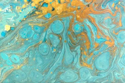 Blue and gold marbling pattern. Golden powder marble liquid texture. Stock Illustration
