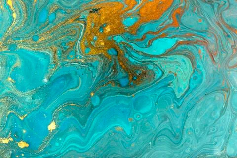 Blue and gold marbling pattern. Golden powder marble liquid texture. Stock Illustration
