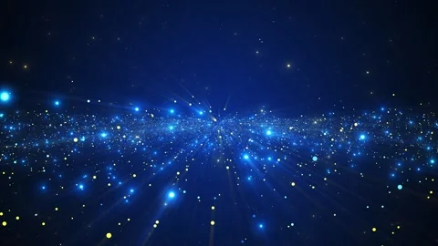 Blue and gold particle explosion bright glowing center, radiant light rays, spar Stock Footage 340471808
