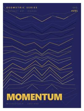 Blue and gold zigzag line pattern momentum poster with modern typography art. Stock Illustration