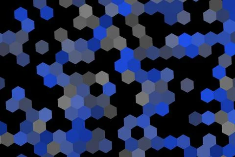 Blue and gray hexagon confetti on black background Stock Illustration